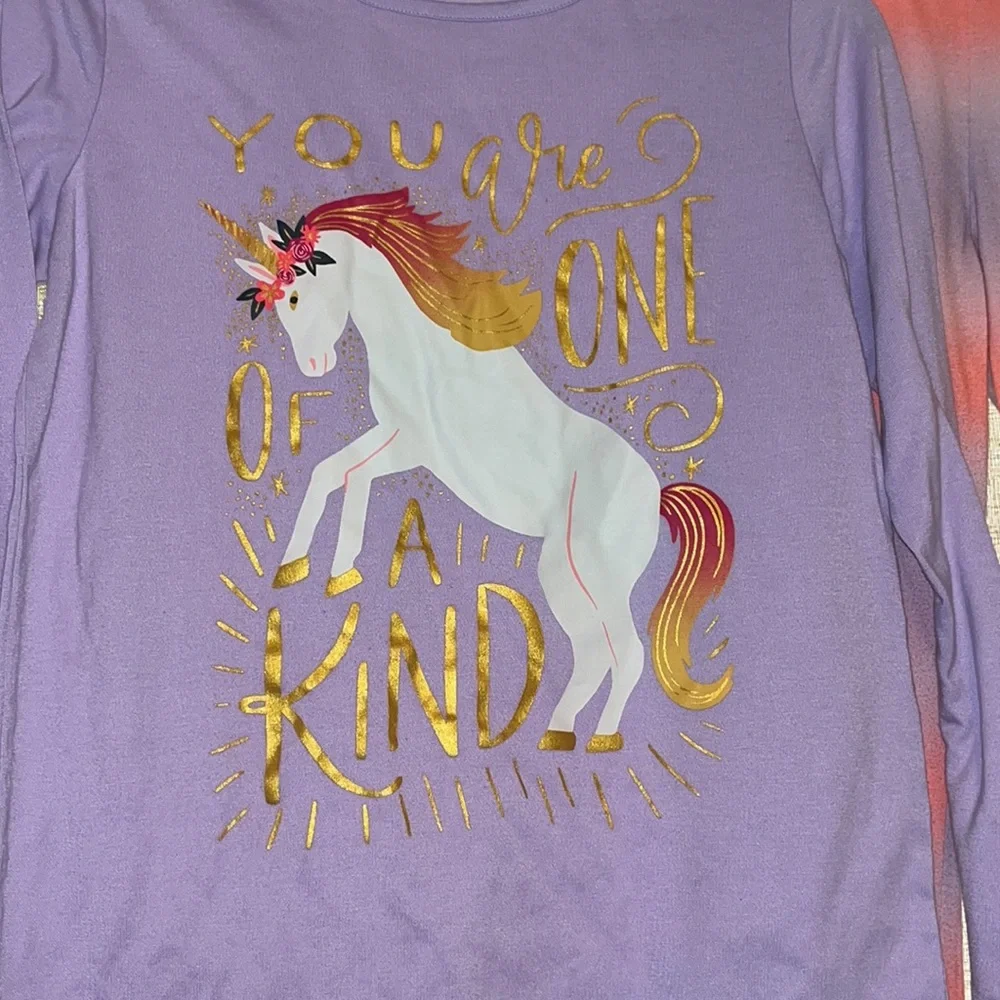 2 Piece Long Sleeve Pajama and Pant Set Unicorn/Tie Dye Purple/Orange Girls XL